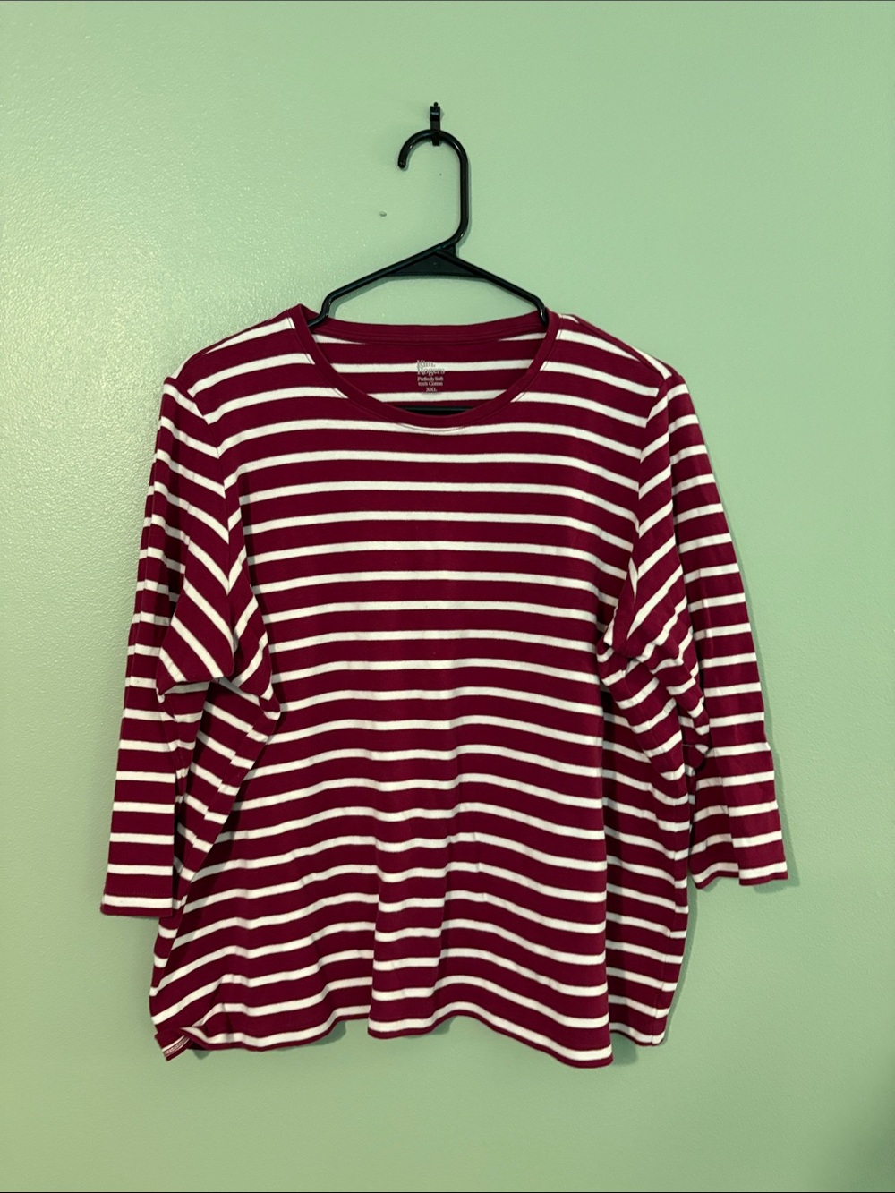 Kim Rogers Burgundy and White Striped Long Sleeve Tee